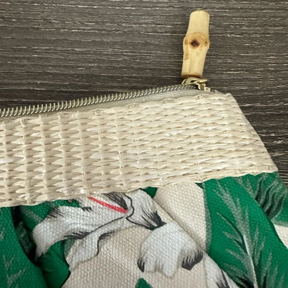 Estée Lauder Tropical Rattan Bamboo Makeup Bag Floral Hibiscus Flower Green